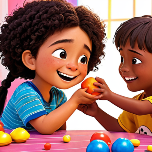 Home 20 **Friendship and Emotional Learning**: Create an illustration of a colorful scene where children are playing together, showing acts of kindness and support inspired by a character like Coco Mong. Emphasize their smiles and cooperative play to highlight the importance of friendship and social skills in childhood.