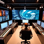 **Prompt:** "A vibrant, panoramic view inside a cutting-edge animation studio. A diverse team of animators, writers, sound engineers, and project managers actively collaborating. Digital screens display evolving 3D character models, intricate storyboards, and complex audio waveforms. The central focus is a subtle visual representation of a 'conductor' overseeing the creative 'orchestra,' symbolizing the harmonious blend of various talents. The scene is filled with a sense of collaborative energy, innovation, and passion for storytelling. Professional studio lighting, highly detailed."